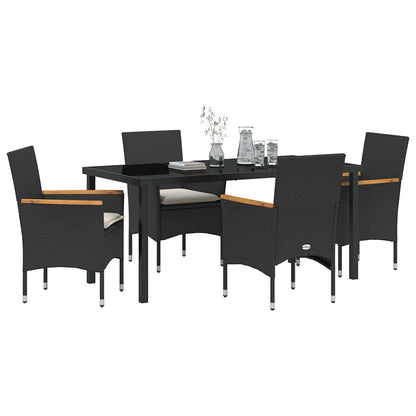 Tuin eettafelset met kussen 5 pcs Zwart poly rattan