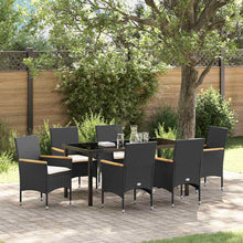Tuin eettafelset met kussen 7 pcs Zwart poly rattan