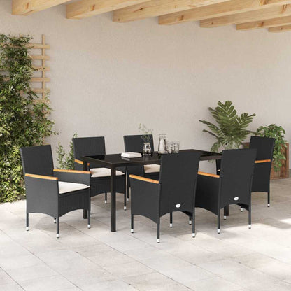 Tuin eettafelset met kussen 7 pcs Zwart poly rattan