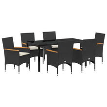 Tuin eettafelset met kussen 7 pcs Zwart poly rattan