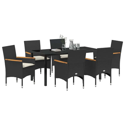 Tuin eettafelset met kussen 7 pcs Zwart poly rattan