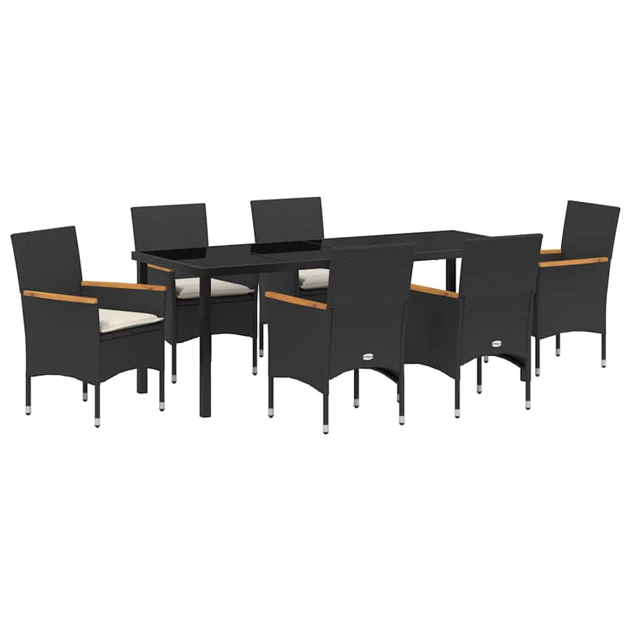Tuin eettafelset met kussen 7 pcs Zwart poly rattan