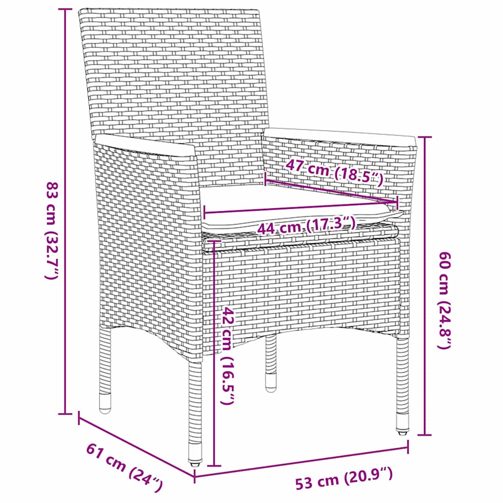 Tuin eettafelset met kussen 7 pcs Zwart poly rattan