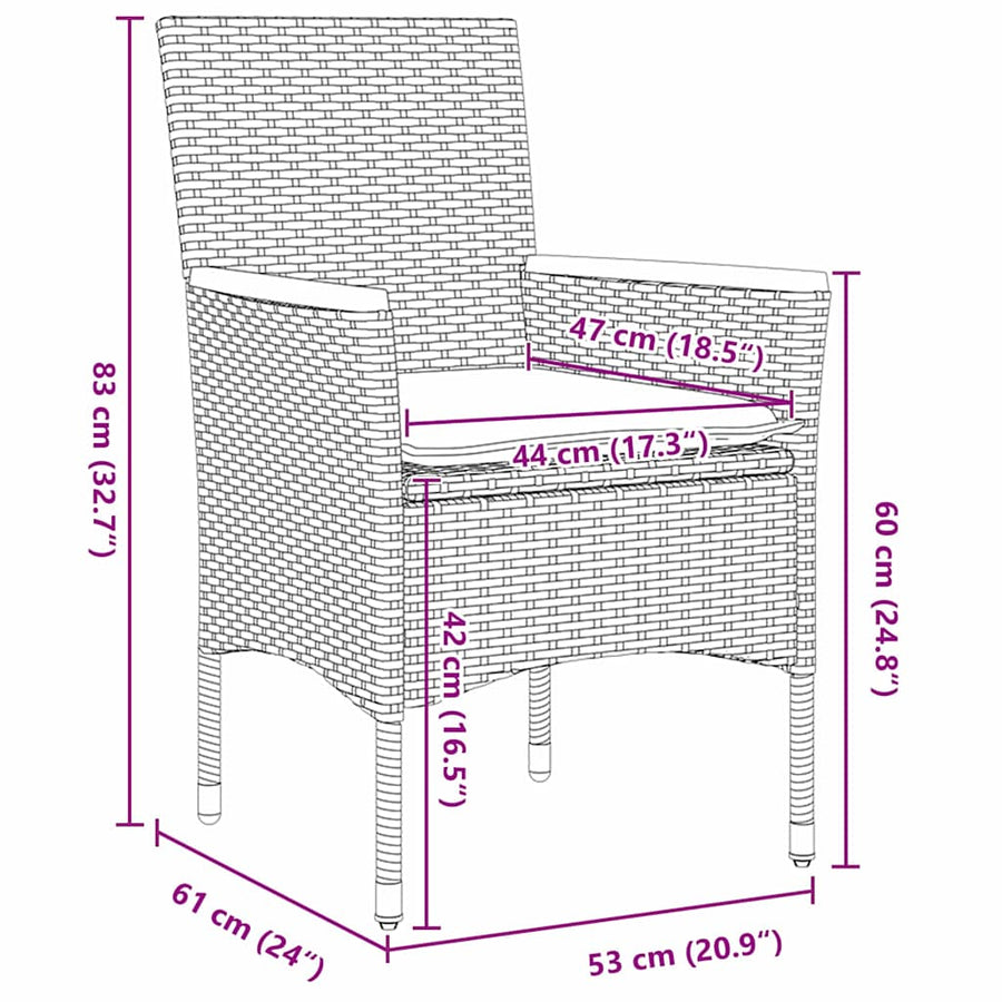 Tuin eettafelset met kussen 7 pcs Zwart poly rattan