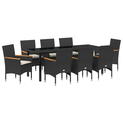 Tuin eettafelset met kussen 9 pcs Zwart poly rattan