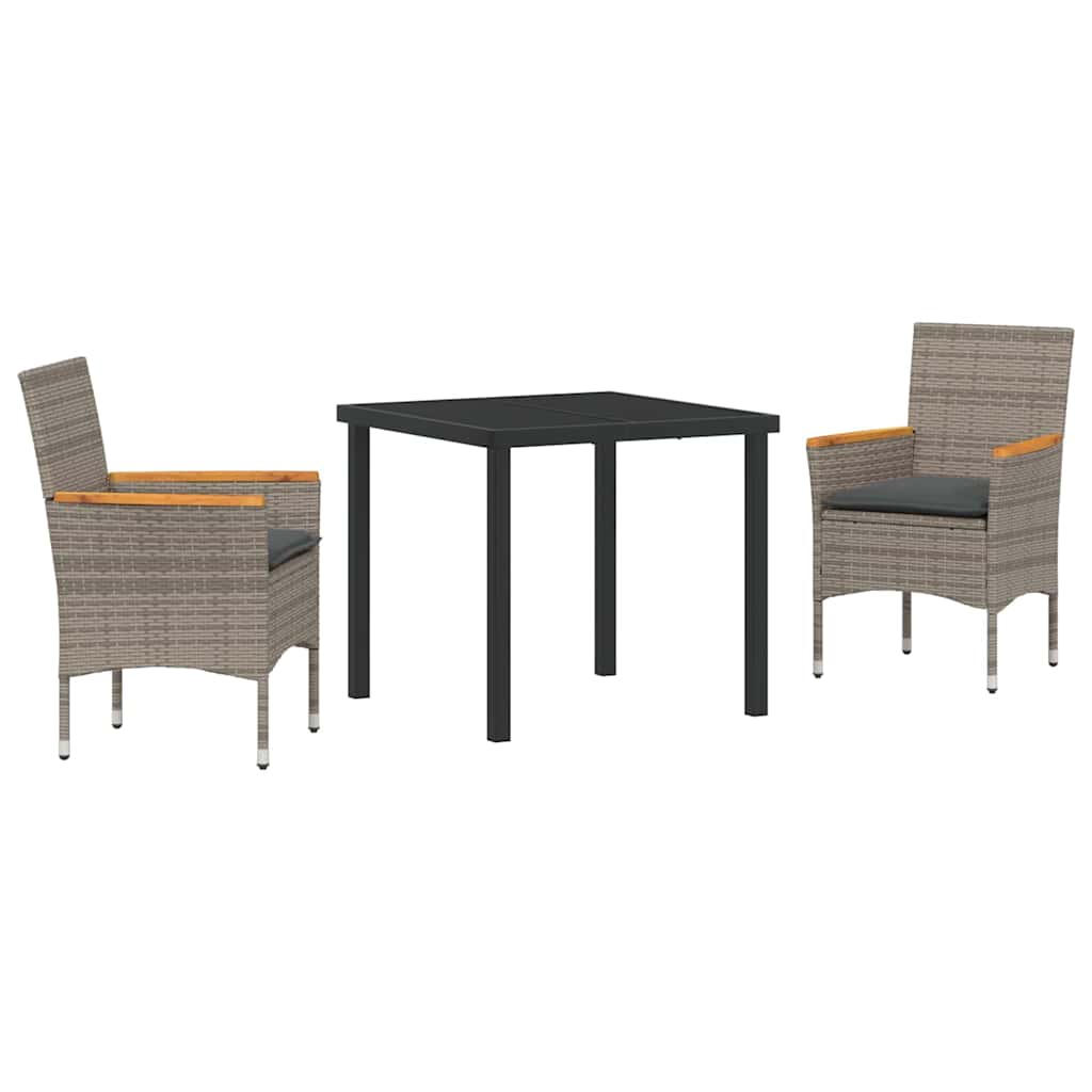 Tuin eettafelset met kussen 3 pcs Grijs poly rattan