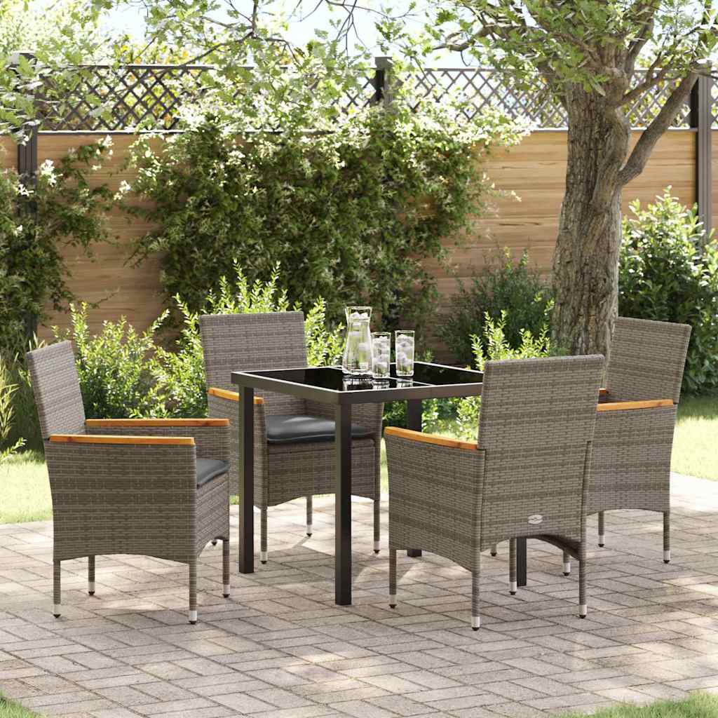 Tuin eettafelset met kussen 5 pcs Grijs poly rattan