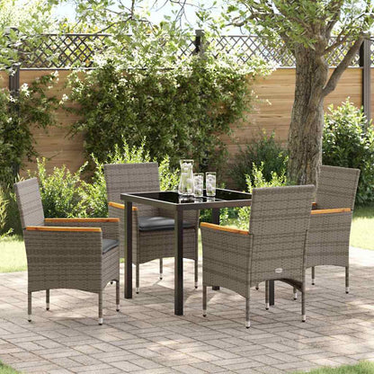 Tuin eettafelset met kussen 5 pcs Grijs poly rattan