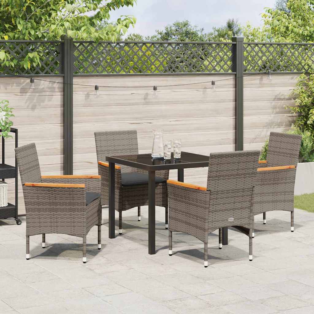 Tuin eettafelset met kussen 5 pcs Grijs poly rattan