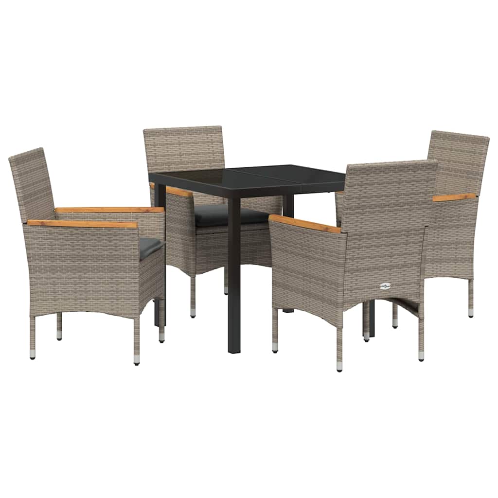 Tuin eettafelset met kussen 5 pcs Grijs poly rattan
