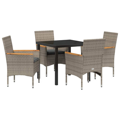 Tuin eettafelset met kussen 5 pcs Grijs poly rattan