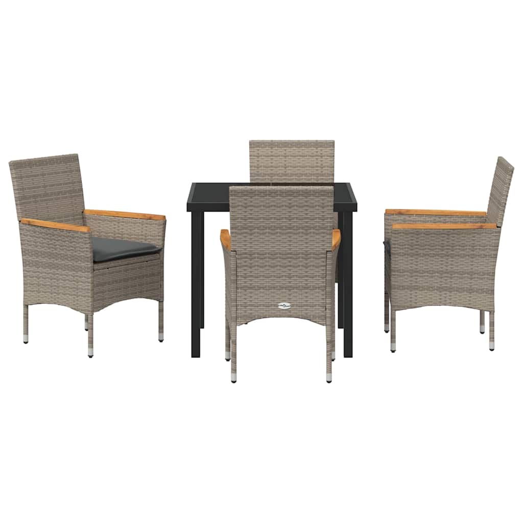 Tuin eettafelset met kussen 5 pcs Grijs poly rattan