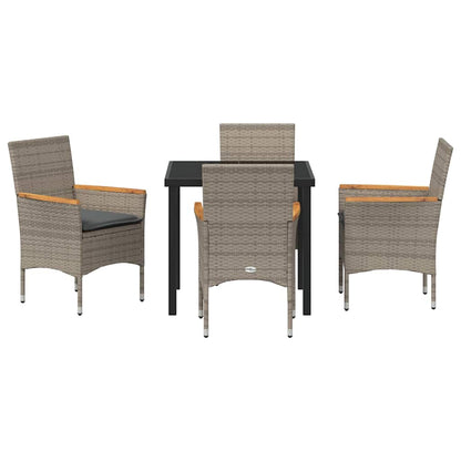 Tuin eettafelset met kussen 5 pcs Grijs poly rattan