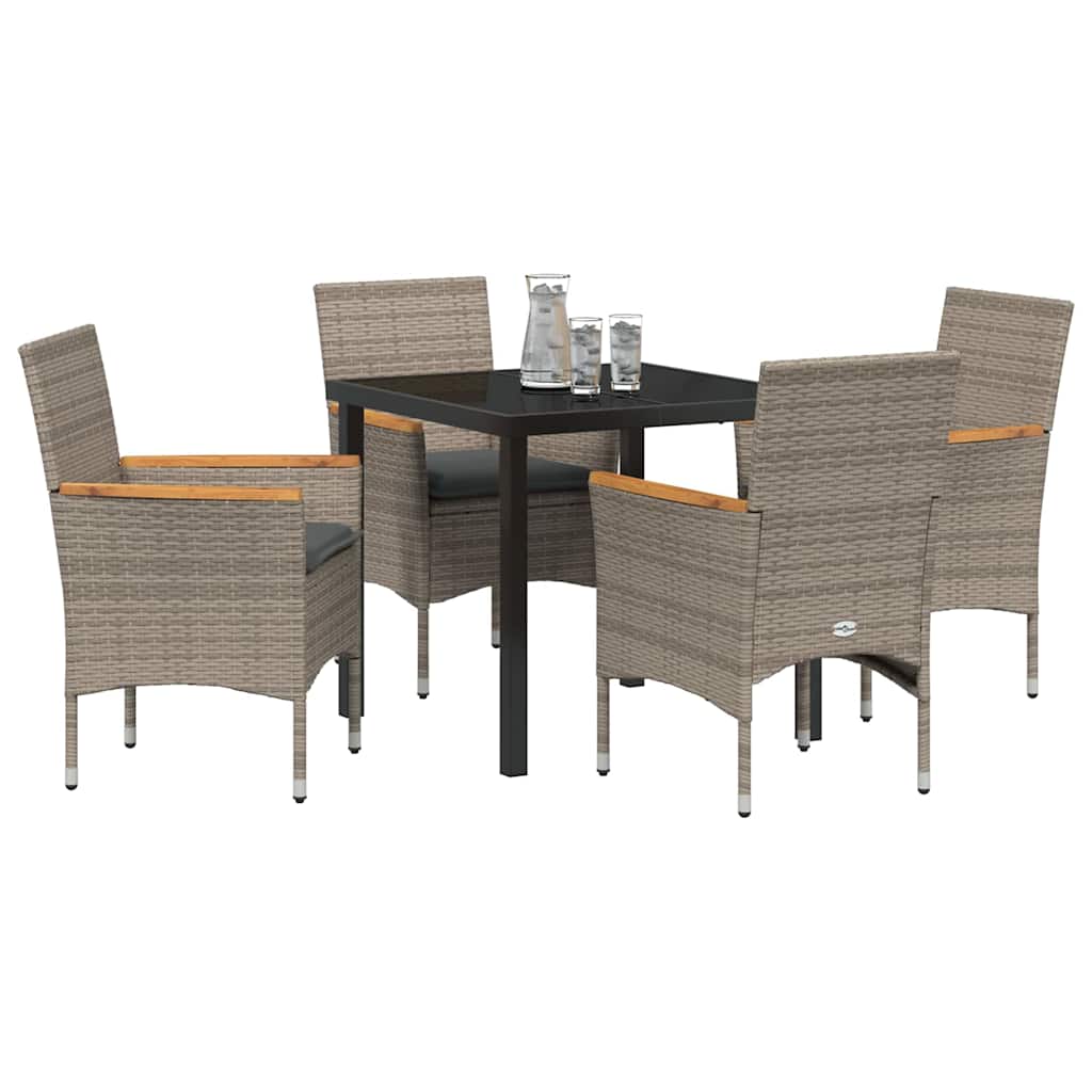 Tuin eettafelset met kussen 5 pcs Grijs poly rattan