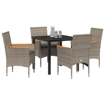 Tuin eettafelset met kussen 5 pcs Grijs poly rattan