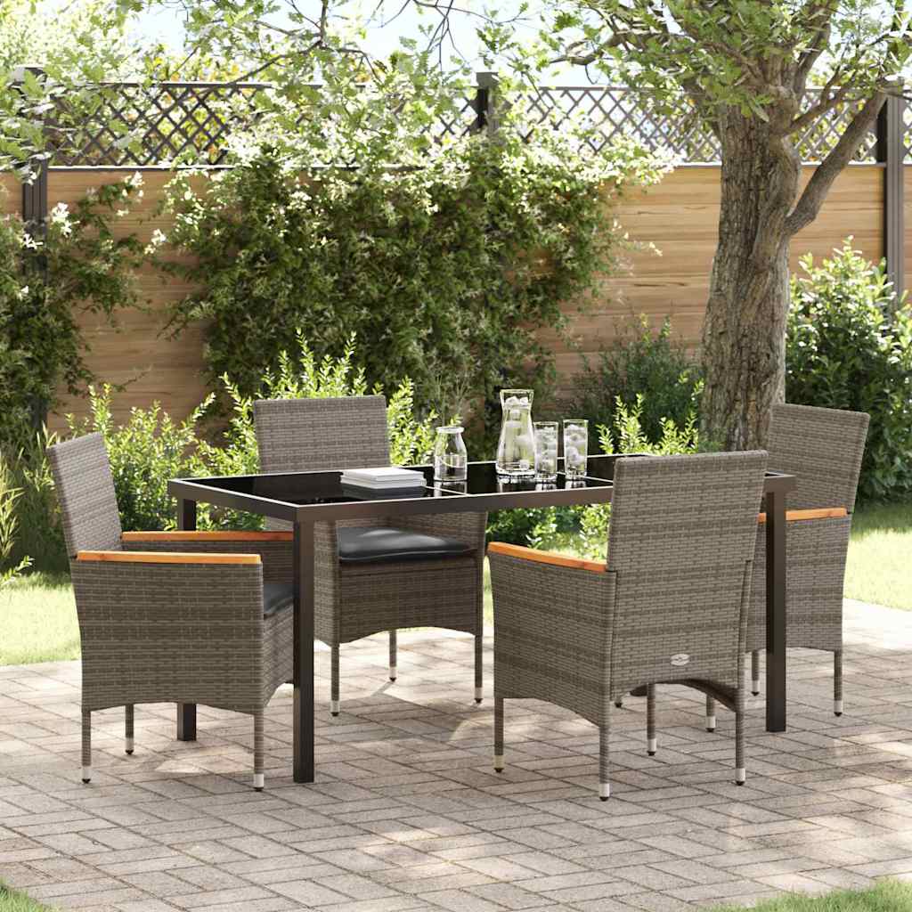 Tuin eettafelset met kussen 5 pcs Grijs poly rattan