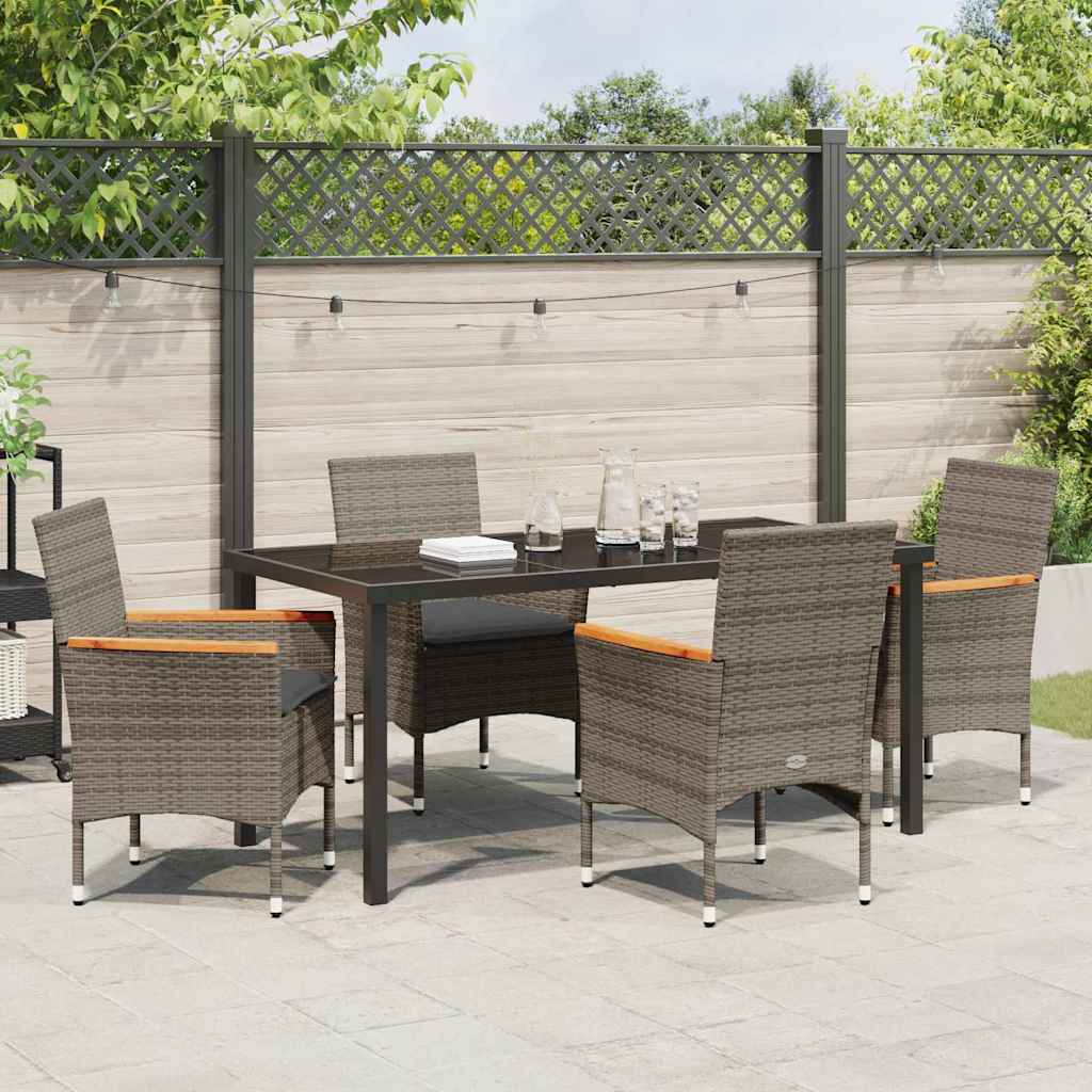 Tuin eettafelset met kussen 5 pcs Grijs poly rattan