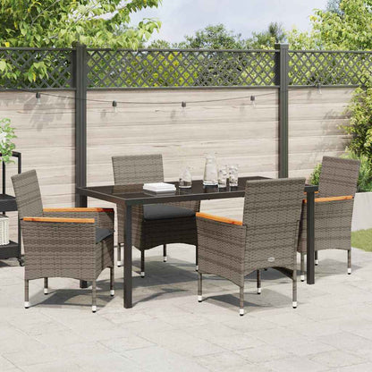 Tuin eettafelset met kussen 5 pcs Grijs poly rattan