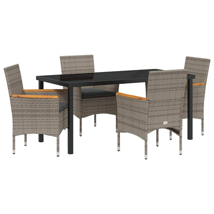 Tuin eettafelset met kussen 5 pcs Grijs poly rattan