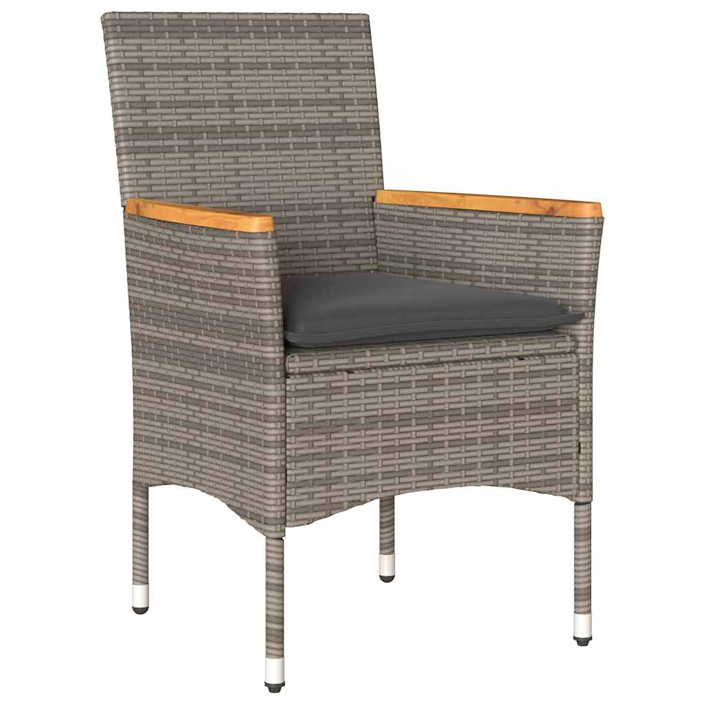 Tuin eettafelset met kussen 5 pcs Grijs poly rattan