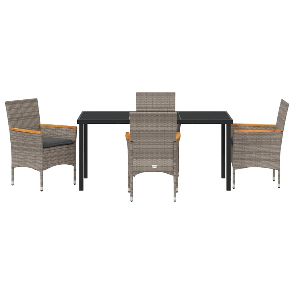 Tuin eettafelset met kussen 5 pcs Grijs poly rattan