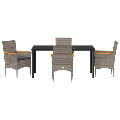 Tuin eettafelset met kussen 5 pcs Grijs poly rattan