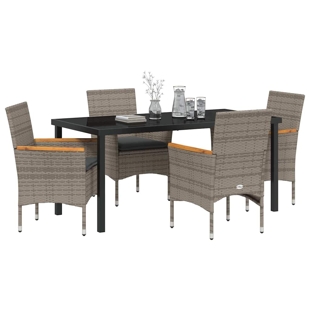 Tuin eettafelset met kussen 5 pcs Grijs poly rattan