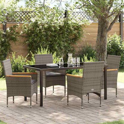 Tuin eettafelset met kussen 5 pcs Grijs poly rattan