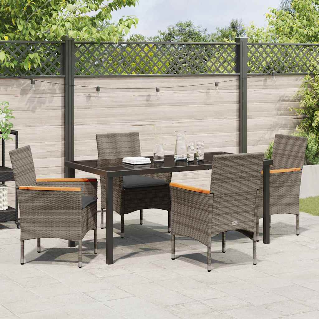 Tuin eettafelset met kussen 5 pcs Grijs poly rattan