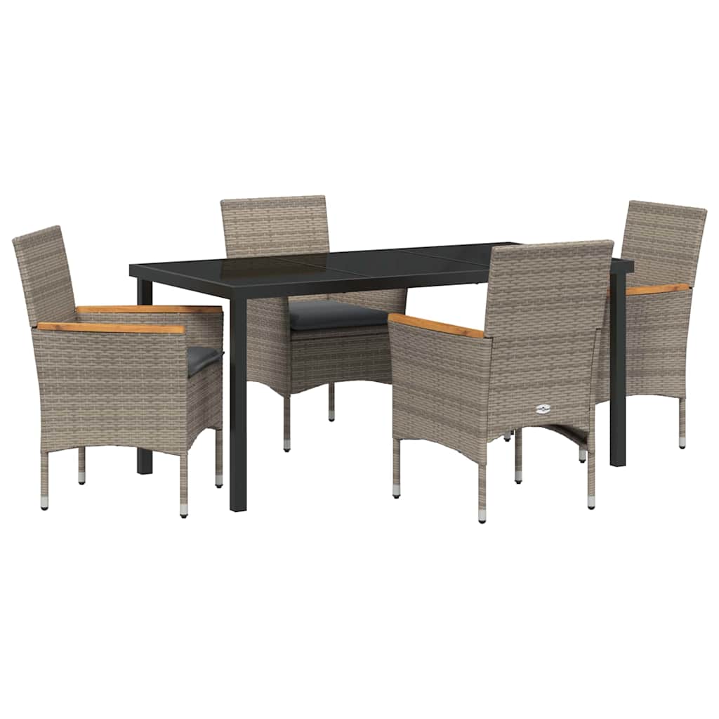 Tuin eettafelset met kussen 5 pcs Grijs poly rattan