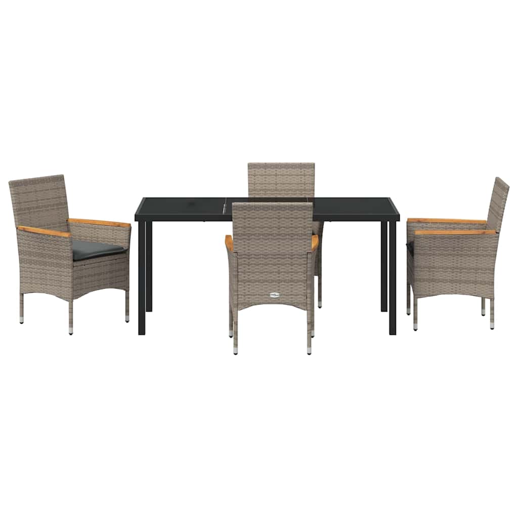 Tuin eettafelset met kussen 5 pcs Grijs poly rattan