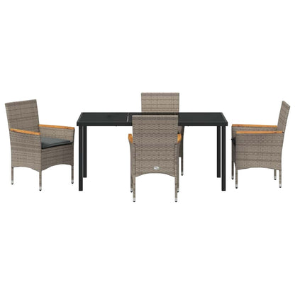 Tuin eettafelset met kussen 5 pcs Grijs poly rattan