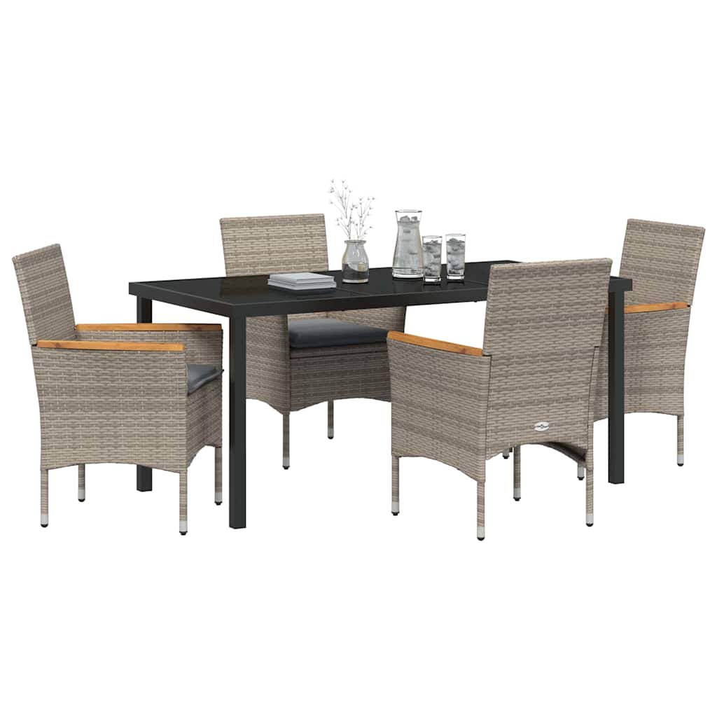 Tuin eettafelset met kussen 5 pcs Grijs poly rattan
