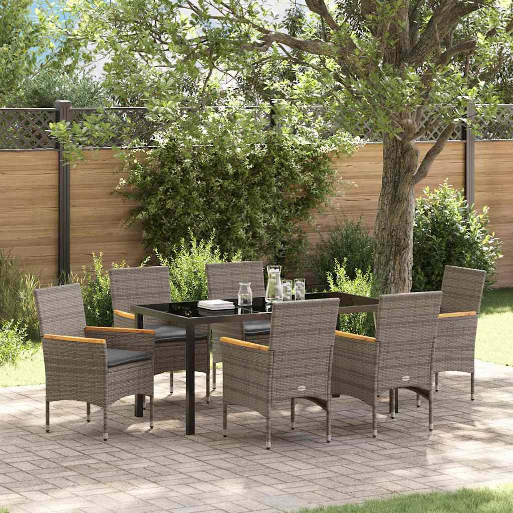 Tuin eettafelset met kussen 7 pcs Grijs poly rattan