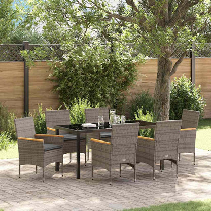 Tuin eettafelset met kussen 7 pcs Grijs poly rattan