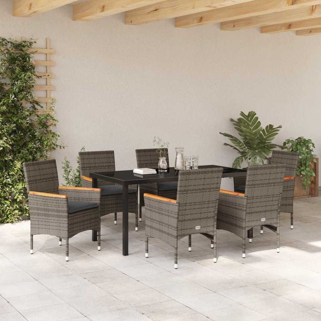 Tuin eettafelset met kussen 7 pcs Grijs poly rattan