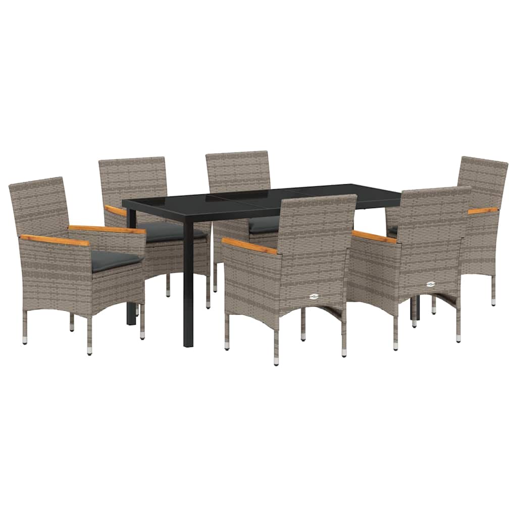 Tuin eettafelset met kussen 7 pcs Grijs poly rattan