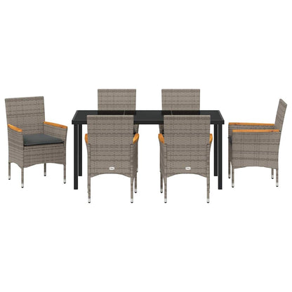 Tuin eettafelset met kussen 7 pcs Grijs poly rattan