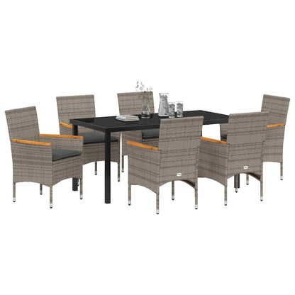 Tuin eettafelset met kussen 7 pcs Grijs poly rattan