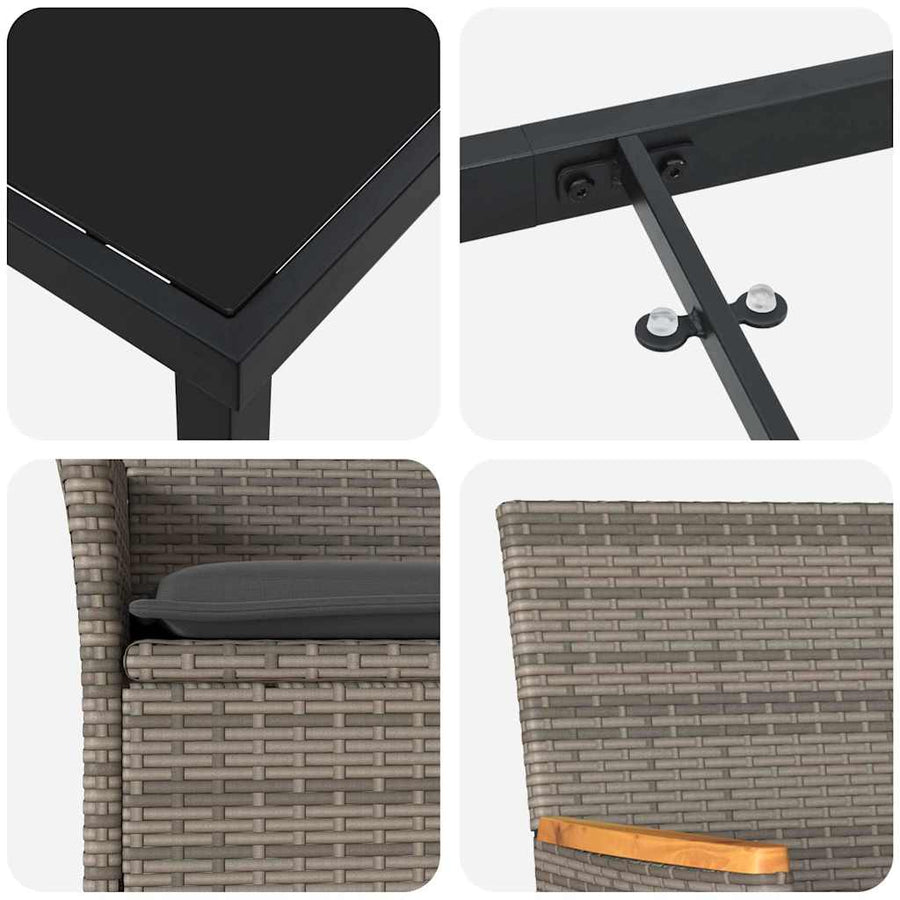Tuin eettafelset met kussen 7 pcs Grijs poly rattan