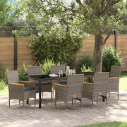 Tuin eettafelset poly rattan grijs 7-delig