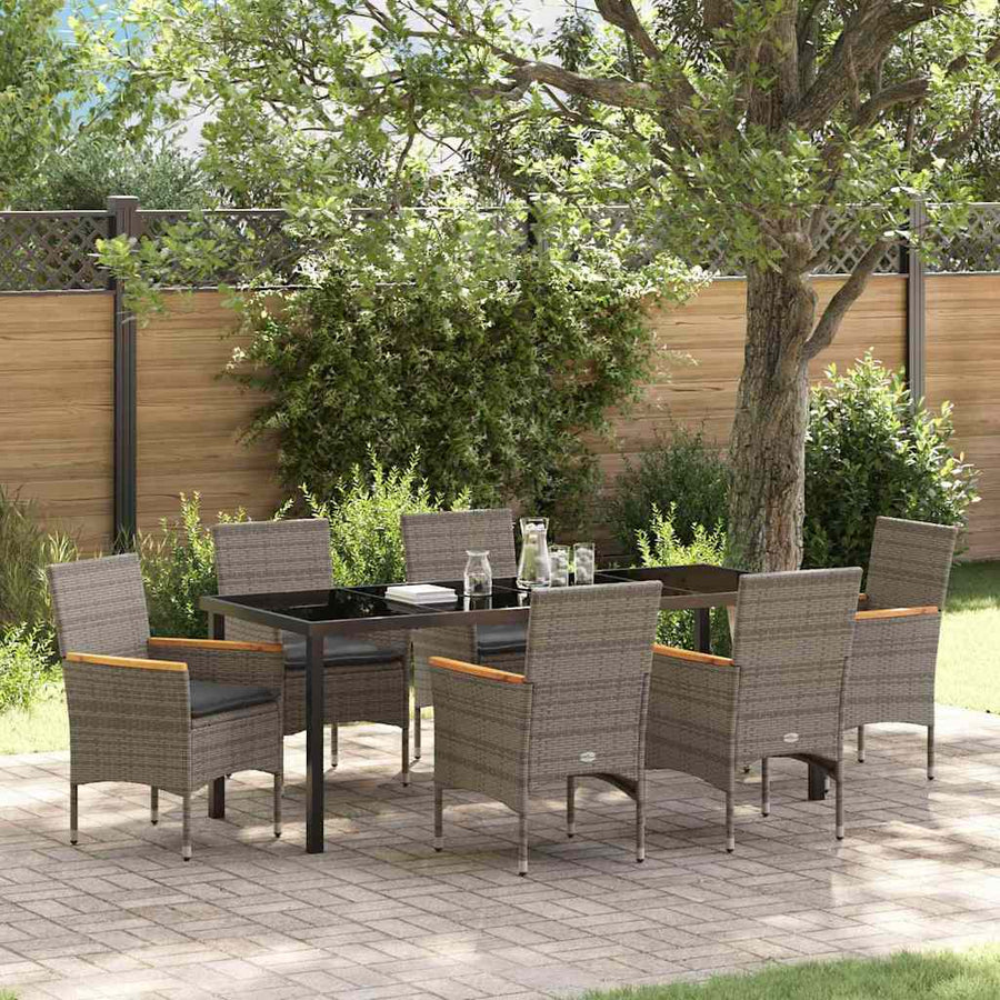Tuin eettafelset met kussen 7 pcs Grijs poly rattan