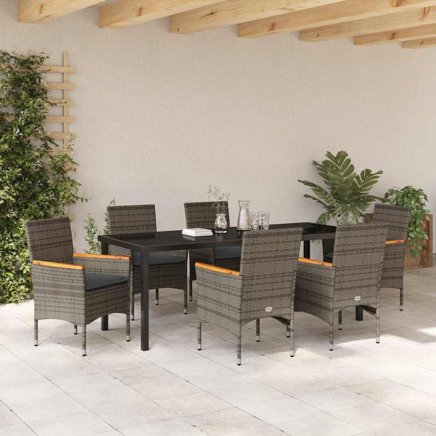 Tuin eettafelset met kussen 7 pcs Grijs poly rattan