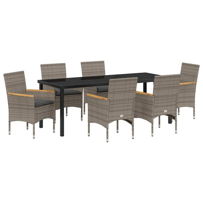 Tuin eettafelset met kussen 7 pcs Grijs poly rattan