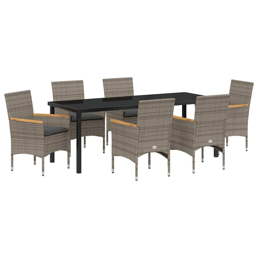 Tuin eettafelset met kussen 7 pcs Grijs poly rattan