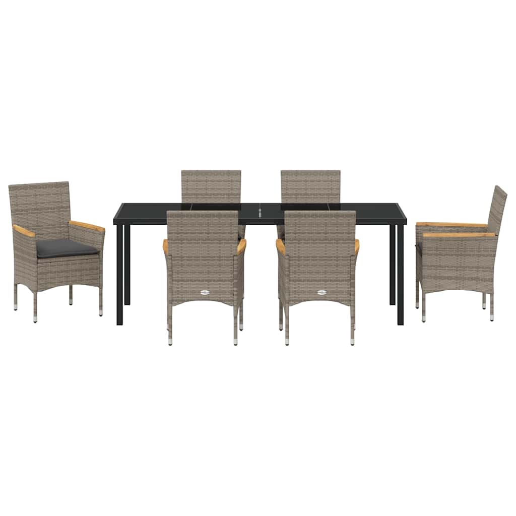 Tuin eettafelset met kussen 7 pcs Grijs poly rattan