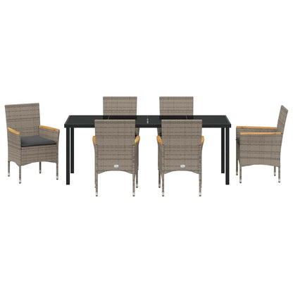 Tuin eettafelset met kussen 7 pcs Grijs poly rattan