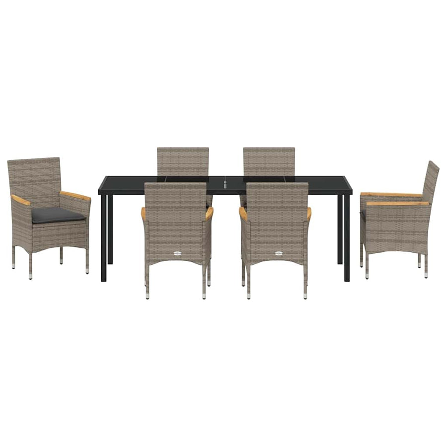 Tuin eettafelset met kussen 7 pcs Grijs poly rattan