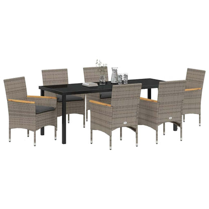 Tuin eettafelset met kussen 7 pcs Grijs poly rattan