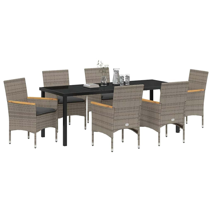 Tuin eettafelset met kussen 7 pcs Grijs poly rattan